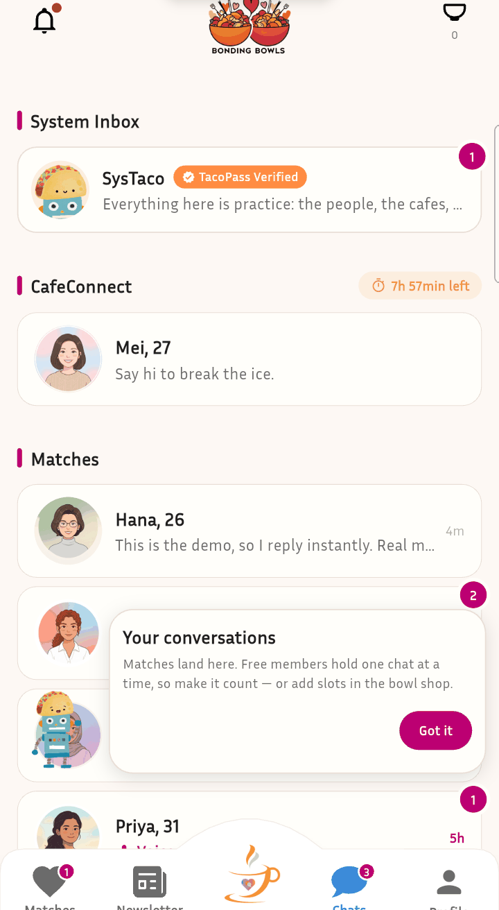 Chat thread with a match